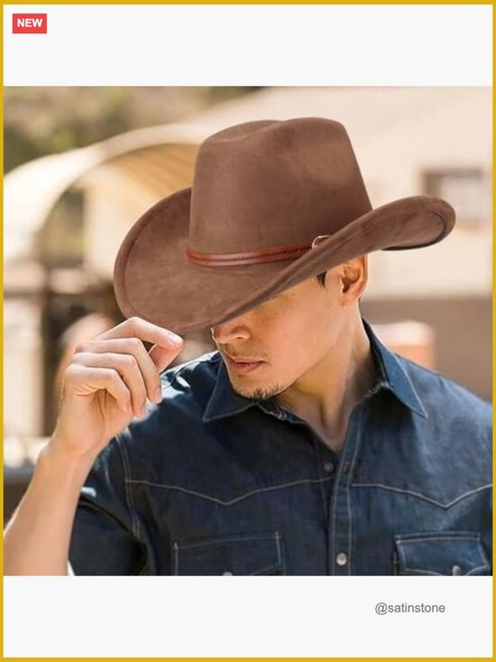 Wide Brim Felt Cowboy Hat with Belt Buckle for Outdoor Festivals